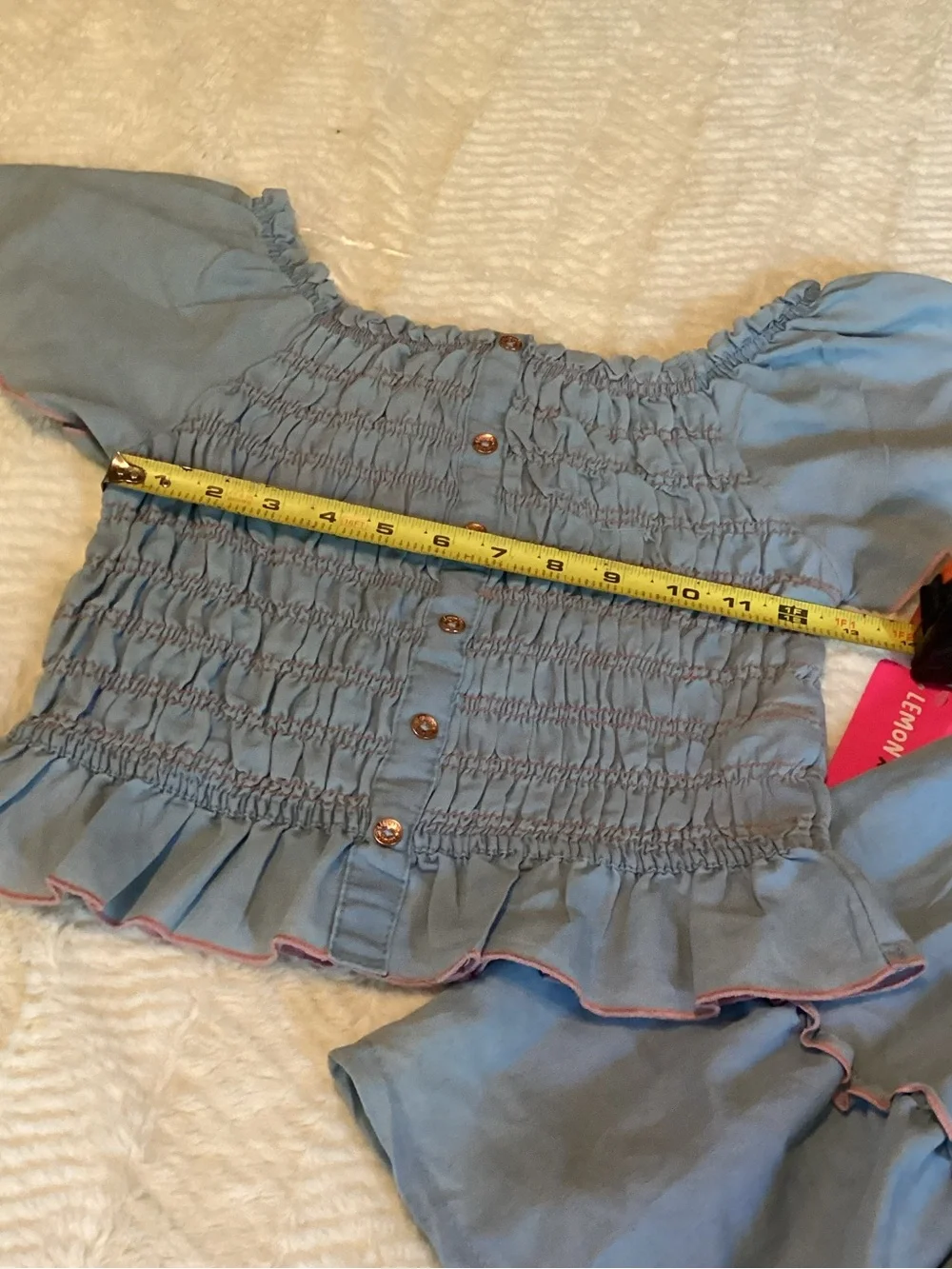 Girls Sz 10 Lemon Kiss Denim Shirt/skirt Matching Smocked Blue/pink Skirt Set